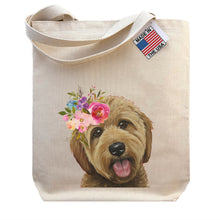 Load image into Gallery viewer, Doodle Tote Bag, Bright Blooms Flower Crown , Spring Tote Bag
