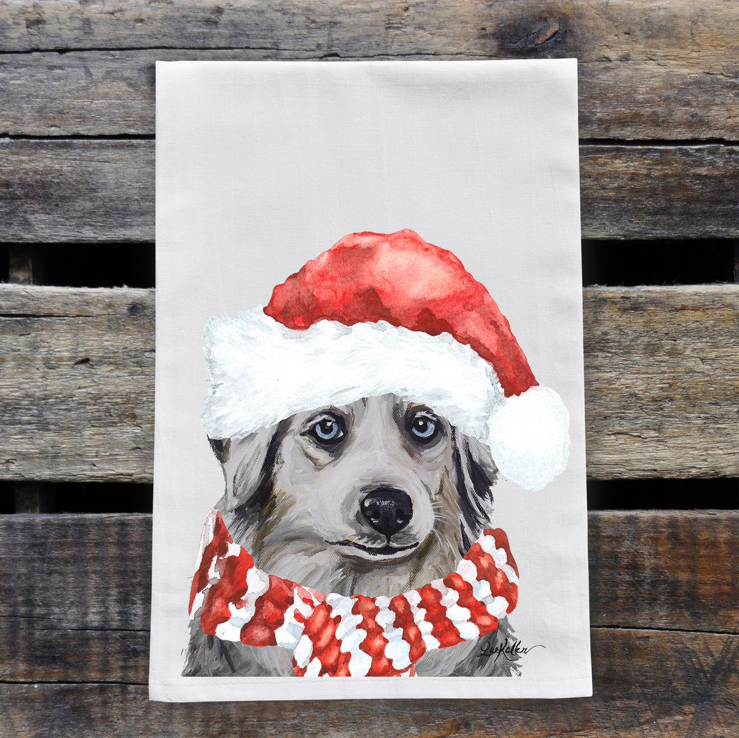 Christmas Dog Towel 'Aussie', Holiday Dog Towel