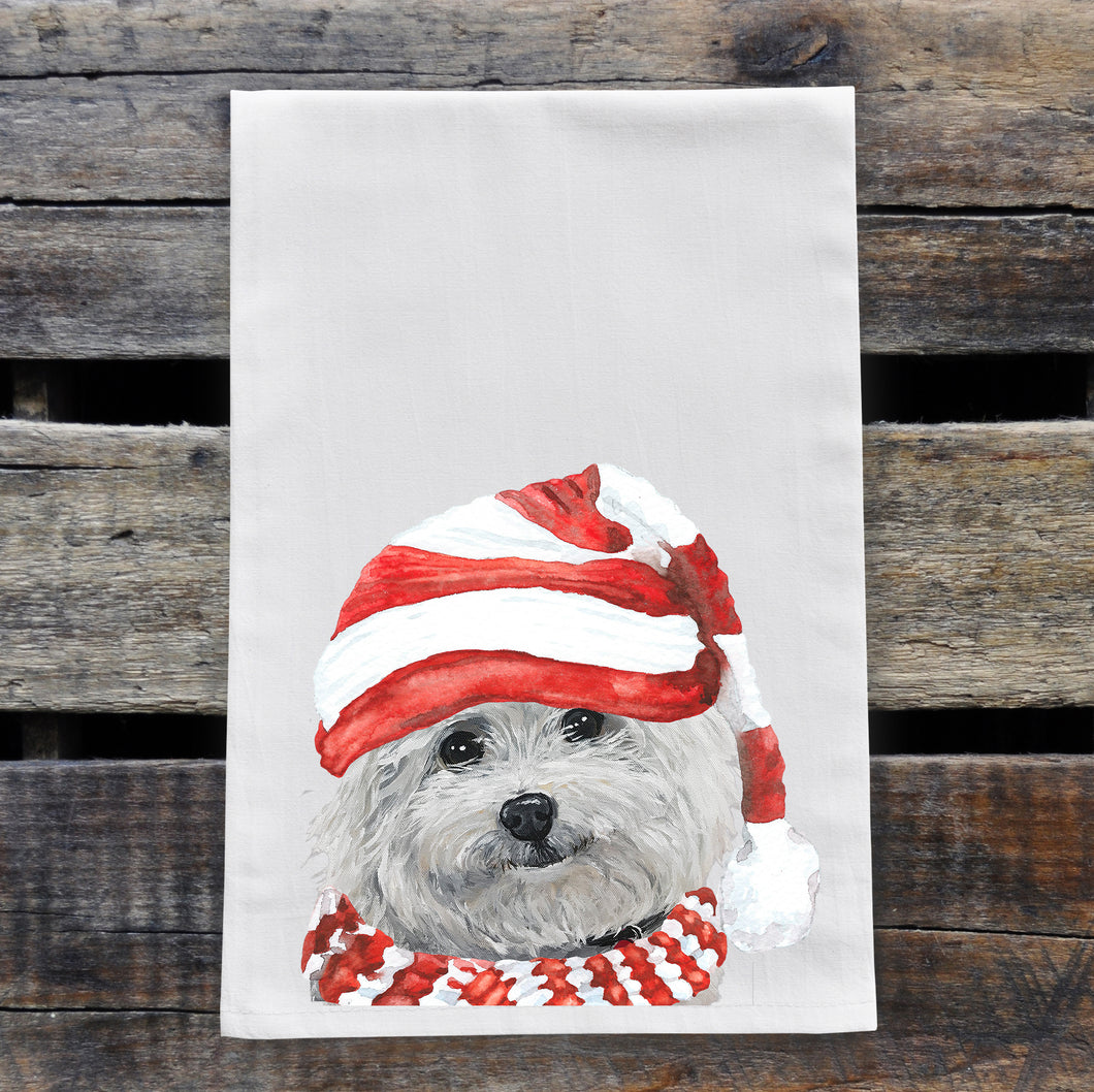 Christmas Dog Towel 'Bichon', Holiday Dog Towel