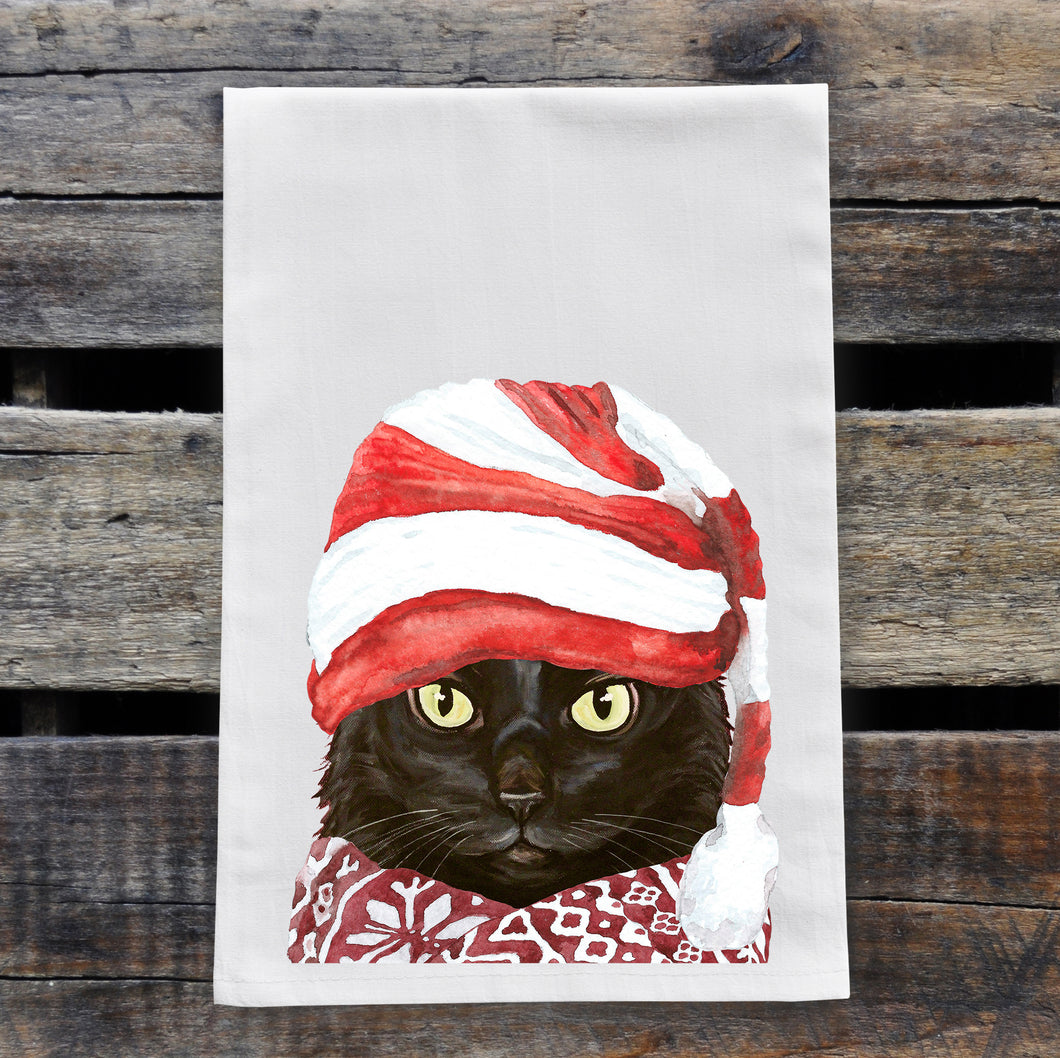 Christmas Cat Towel, Christmas Black Cat Towel