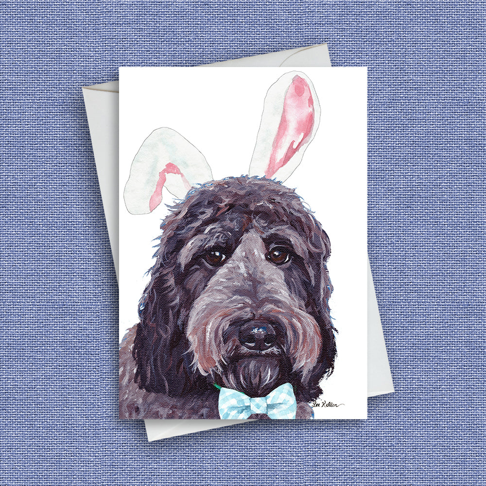 Easter Dog Greeting Card 'Black Doodle', Cute Dog Greeting Card