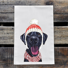 Load image into Gallery viewer, Christmas Dog Towel &#39;Black Lab&#39;, Holiday Dog Towel
