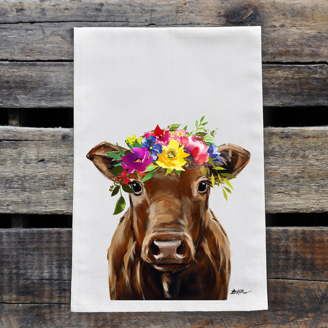 Cow Towel 'Hershey' Summer Flowers, Farmhouse Kitchen Decor