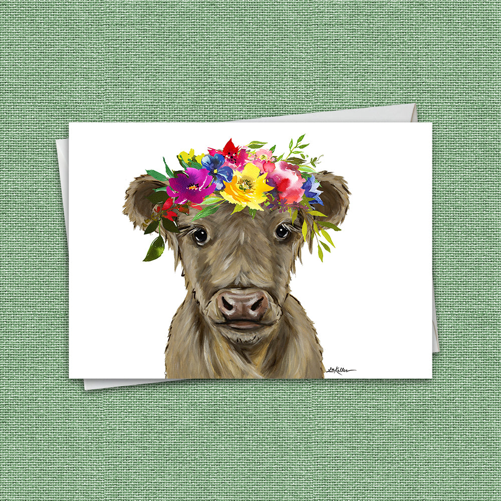 Summer Greeting Card 'Copper', Summer Highland Cow Greeting Card