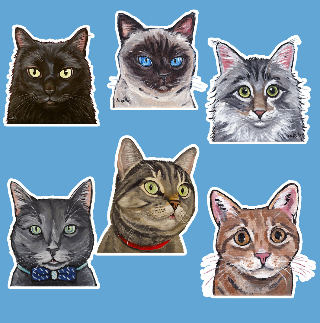 Cat Sticker Bundle, 6 Stickers/1 of Each Style