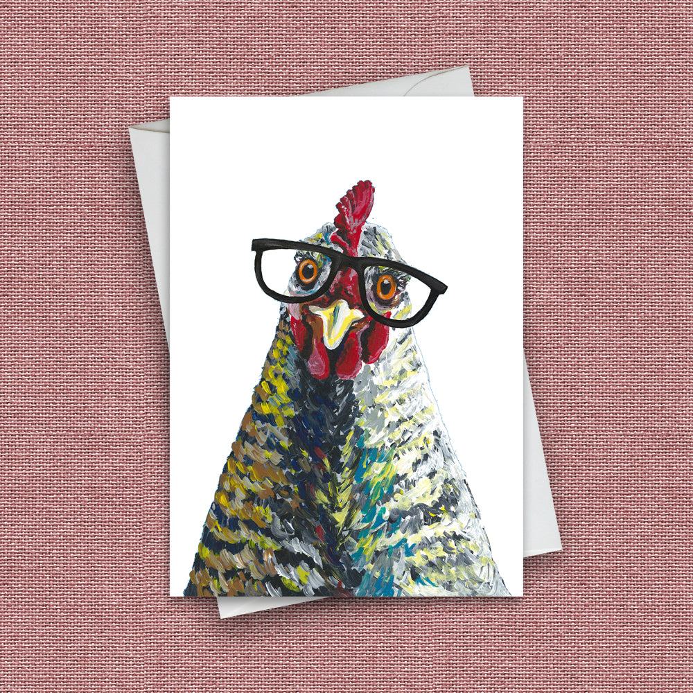 Glasses Greeting Card 'Williaminia', Glasses Chicken Greeting Card