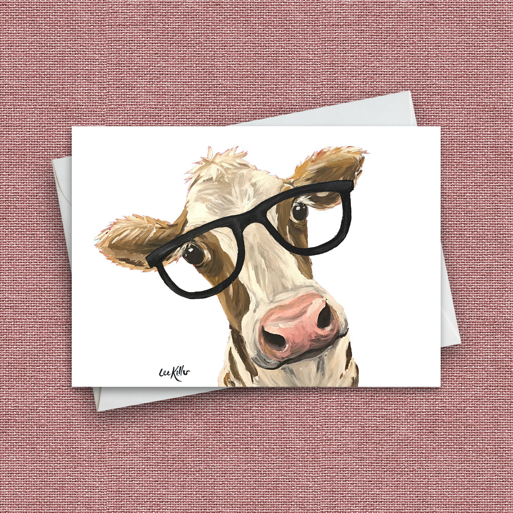 Glasses Greeting Card 'Moo Moo', Glasses Cow Greeting Card