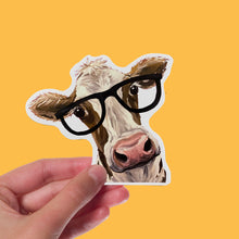 Load image into Gallery viewer, Cow Sticker, 4&quot; Sticker, Cute Cow Glasses Sticker
