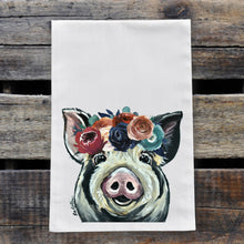 Load image into Gallery viewer, Pig Towel &#39;Sarge&#39; Dark Boho Flowers, Farmhouse Kitchen Decor
