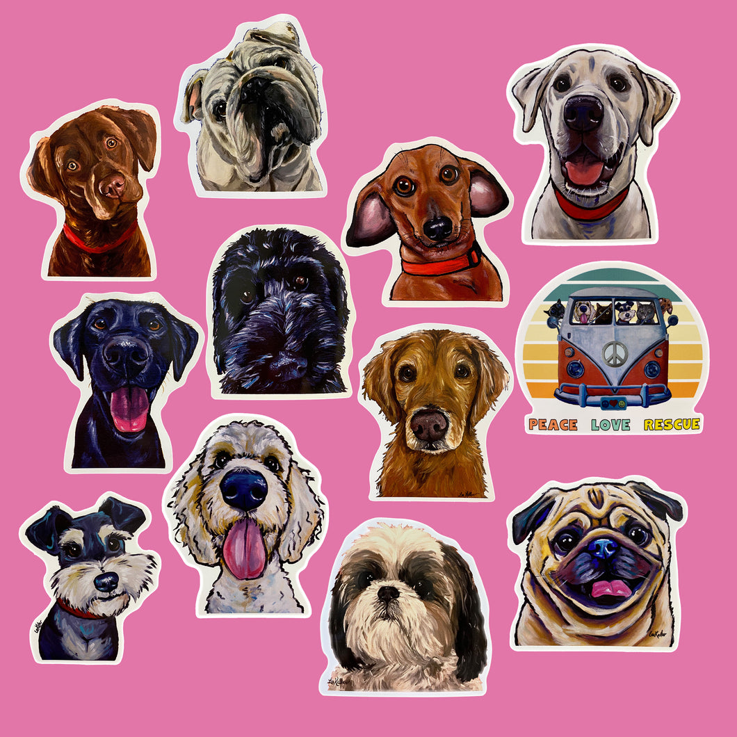 Dog Sticker Bundle, 12 Stickers/ 1 of Each Style
