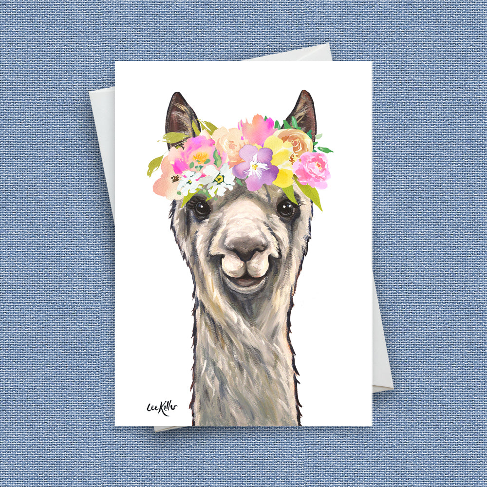 Pastel Flowers Greeting Card 'EllieMae', Pastel Flowers Alpaca Greeting Card