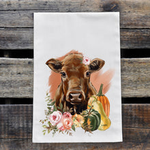 Load image into Gallery viewer, Cow Tea Towel &#39;Hershey&#39;, Cow Kitchen Towel, Fall/Thanksgiving Decor
