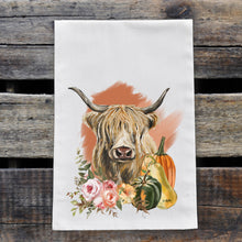 Load image into Gallery viewer, Highland Cow Tea Towel, Highland Cow Kitchen Towel, Fall/Thanksgiving Decor
