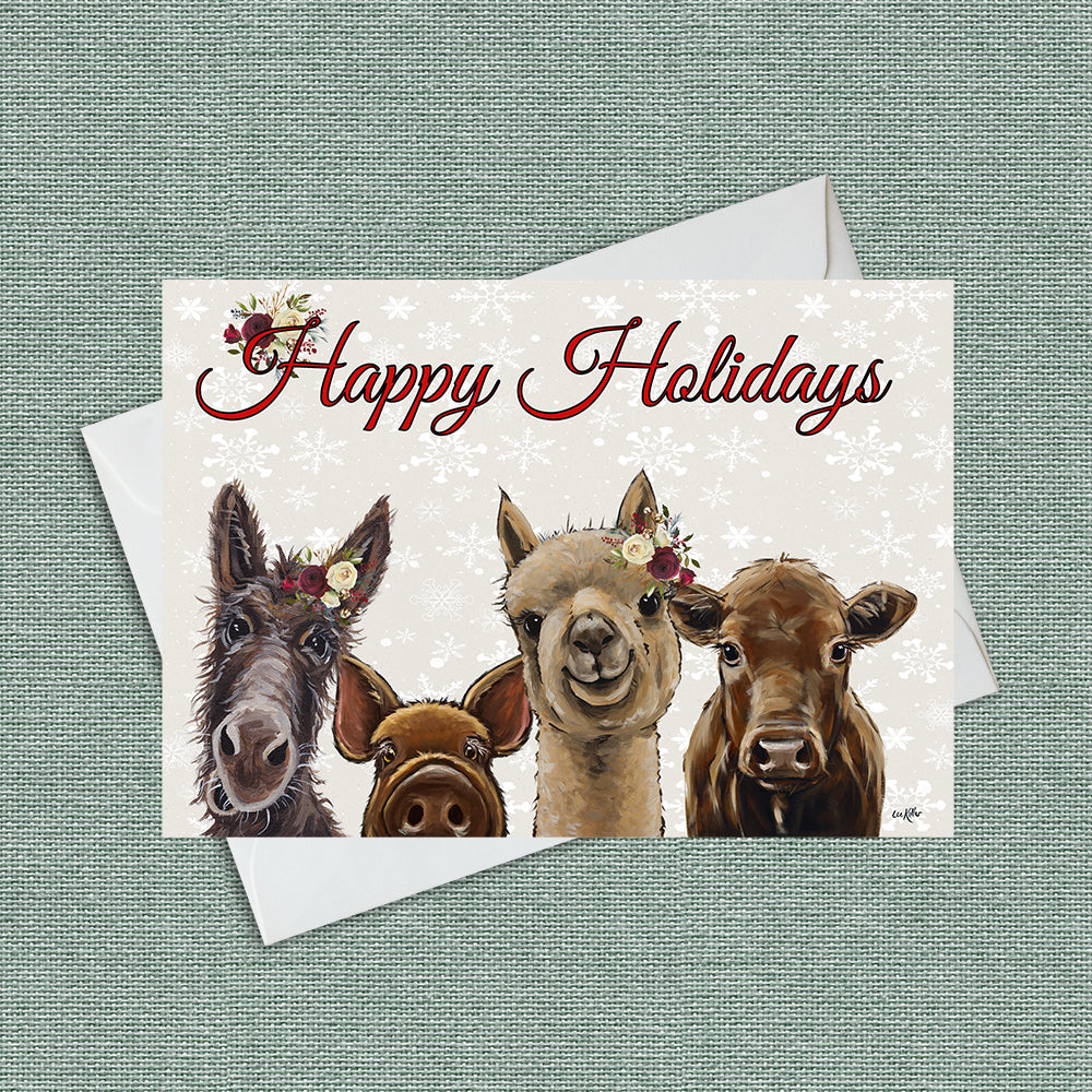 Christmas Card 'Group - Happy Holidays', Farm Animal Christmas Card