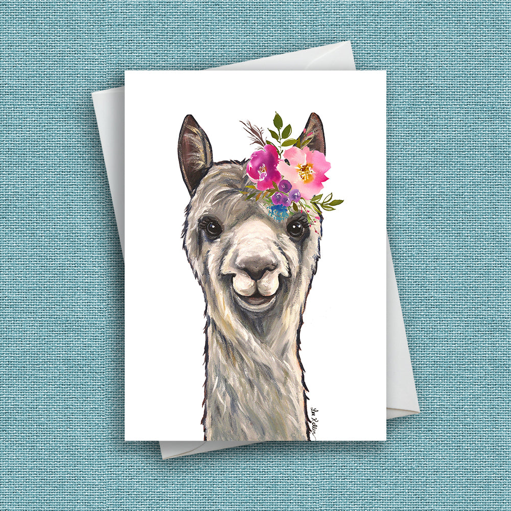 Bright Blooms Alpaca Greeting Card 'EllieMae', Cute Alpaca Greeting Card