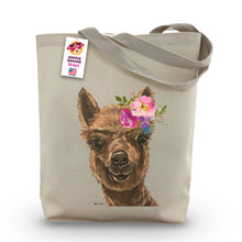 Load image into Gallery viewer, Alpaca Tote Bag &#39;Fudge&#39;, Bright Blooms Flower Crown, Spring Tote Bag
