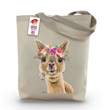 Load image into Gallery viewer, Alpaca Tote Bag &#39;Holly&#39;, Bright Blooms Flower Crown, Spring Tote Bag
