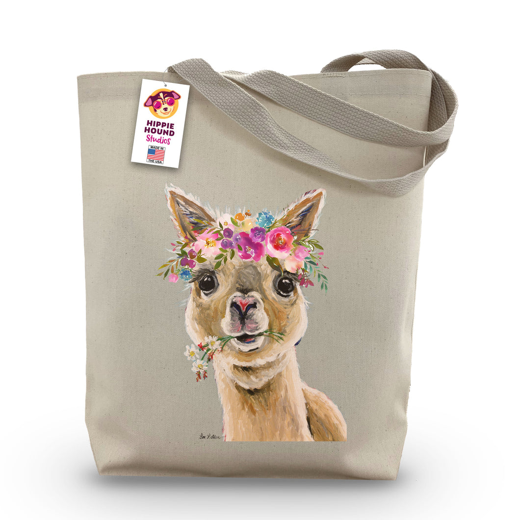 Alpaca Tote Bag 'Holly', Bright Blooms Flower Crown, Spring Tote Bag