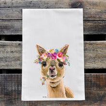 Load image into Gallery viewer, Alpaca Tea Towel &#39;Holly&#39;, Bright Blooms Flower Crown, Spring Decor
