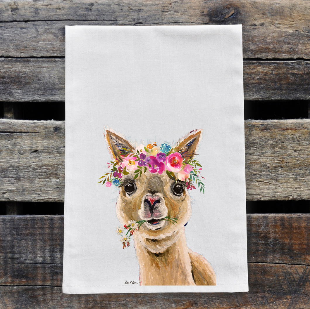 Alpaca Tea Towel 'Holly', Bright Blooms Flower Crown, Spring Decor