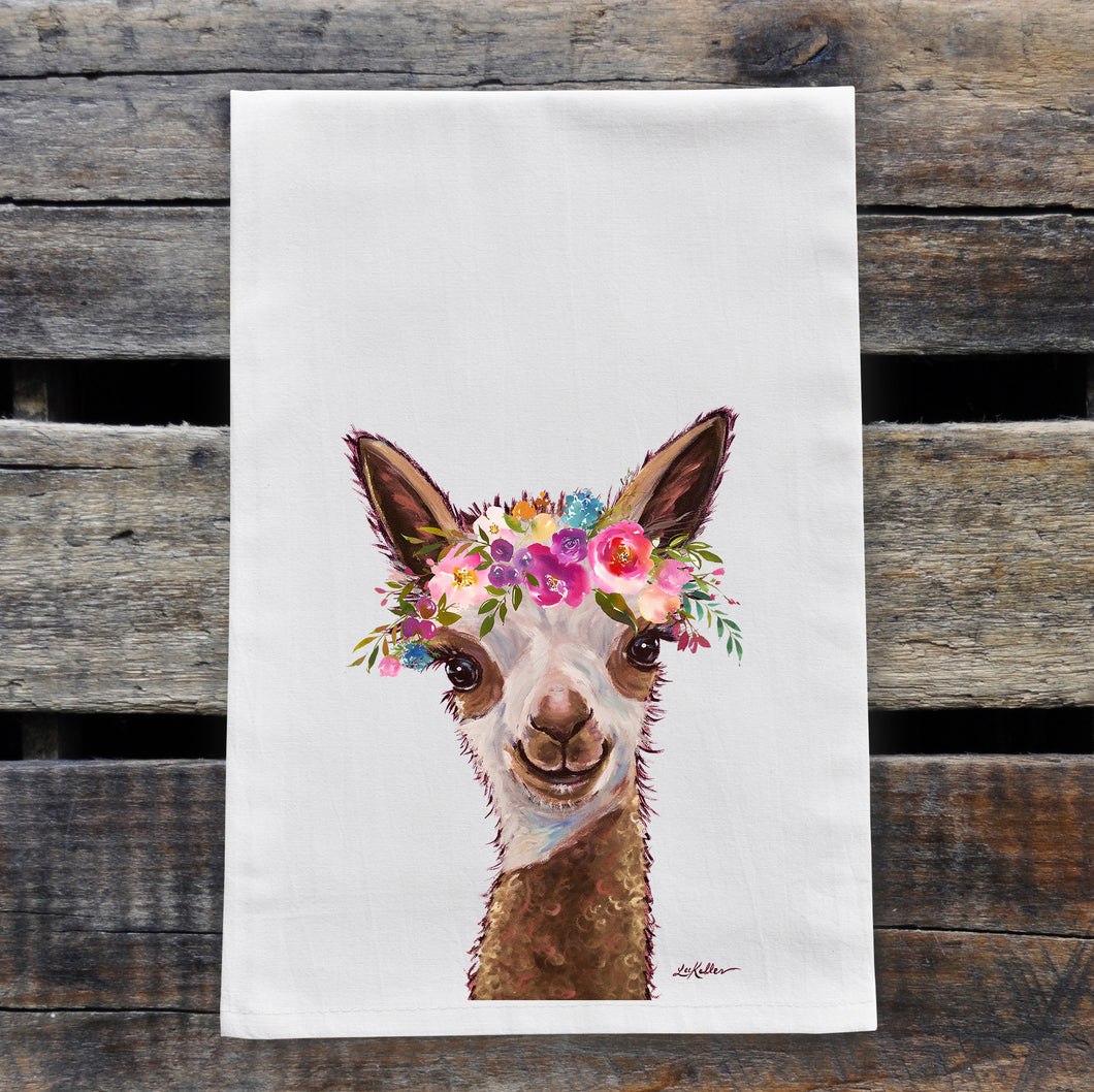 Alpaca Tea Towel 'Rosie', Bright Blooms Flower Crown, Spring Decor