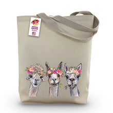 Load image into Gallery viewer, Alpaca Tote Bag &#39;Trio&#39;, Bright Blooms Flower Crown, Spring Tote Bag
