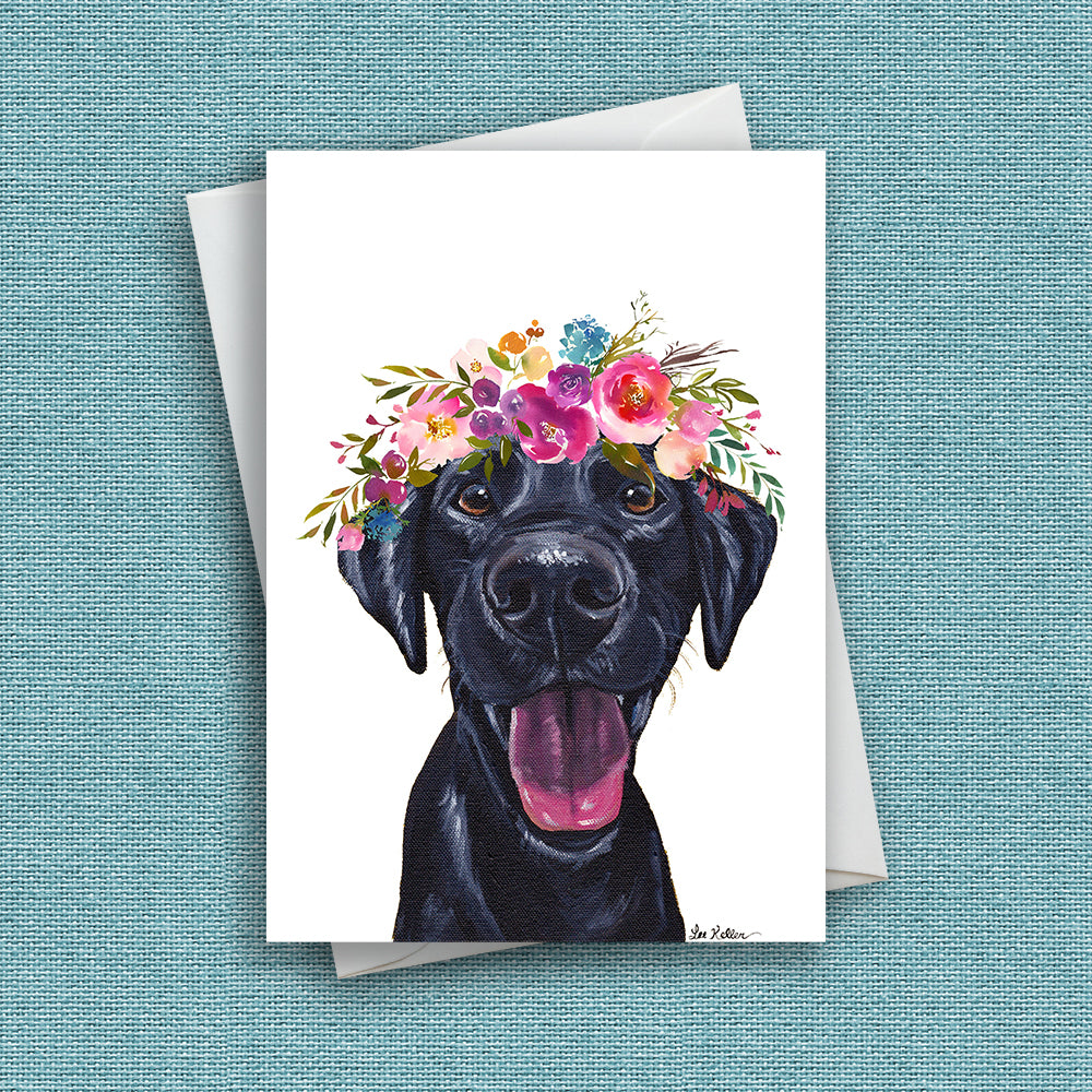 Bright Blooms Greeting Card 'Black Lab', Dog Greeting Card