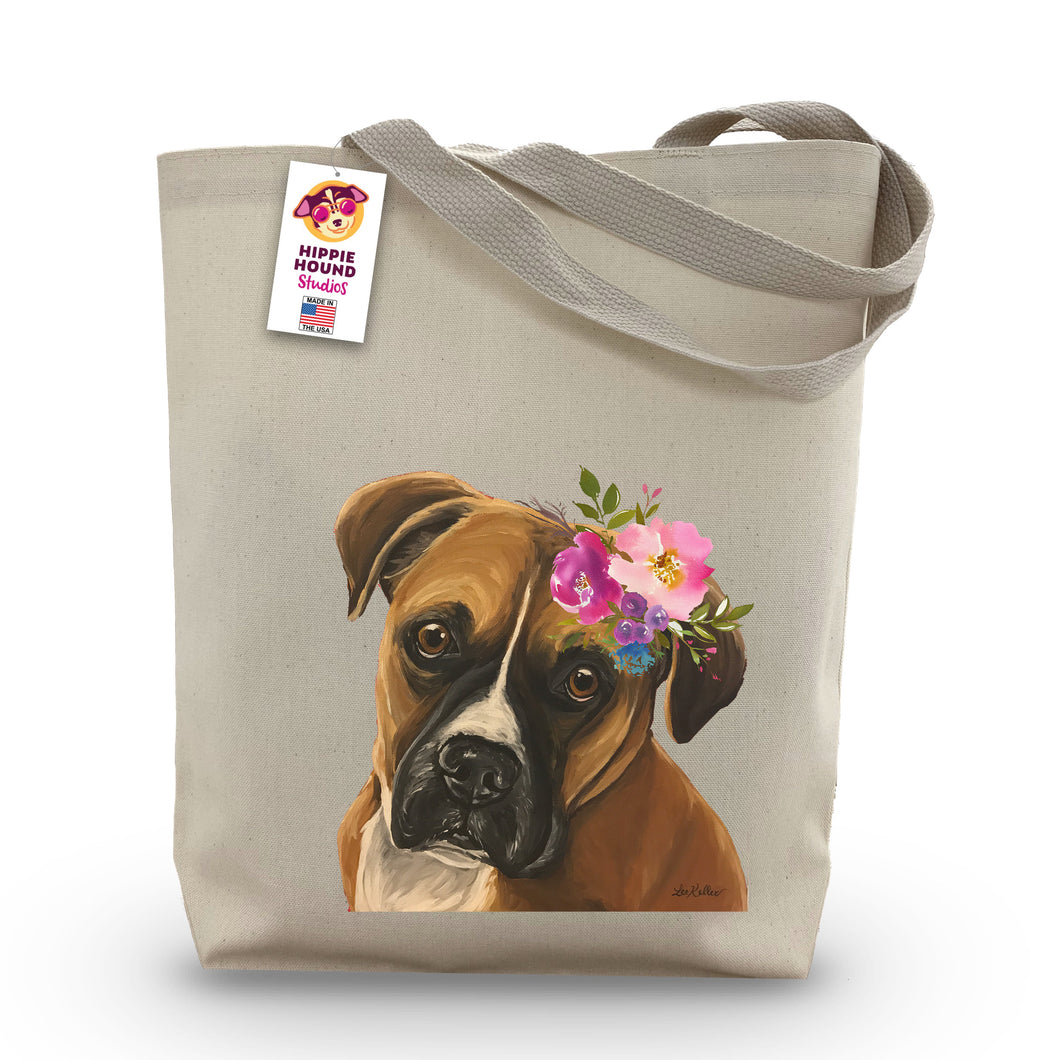 Boxer Tote Bag, Bright Blooms Flower Crown, Spring Tote Bag