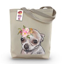 Load image into Gallery viewer, Chihuahua Tote Bag, Bright Blooms Flower Crown, Spring Tote Bag
