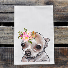 Load image into Gallery viewer, Chihuahua Tea Towel, Bright Blooms Flower Crown, Spring Decor
