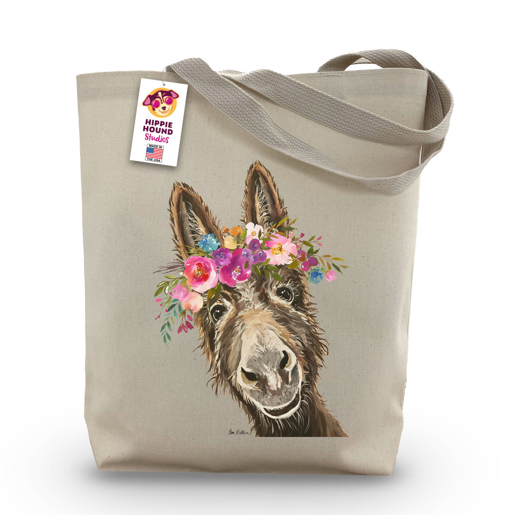 Donkey Tote Bag 'Raymond', Bright Blooms Flower Crown, Spring Tote Bag