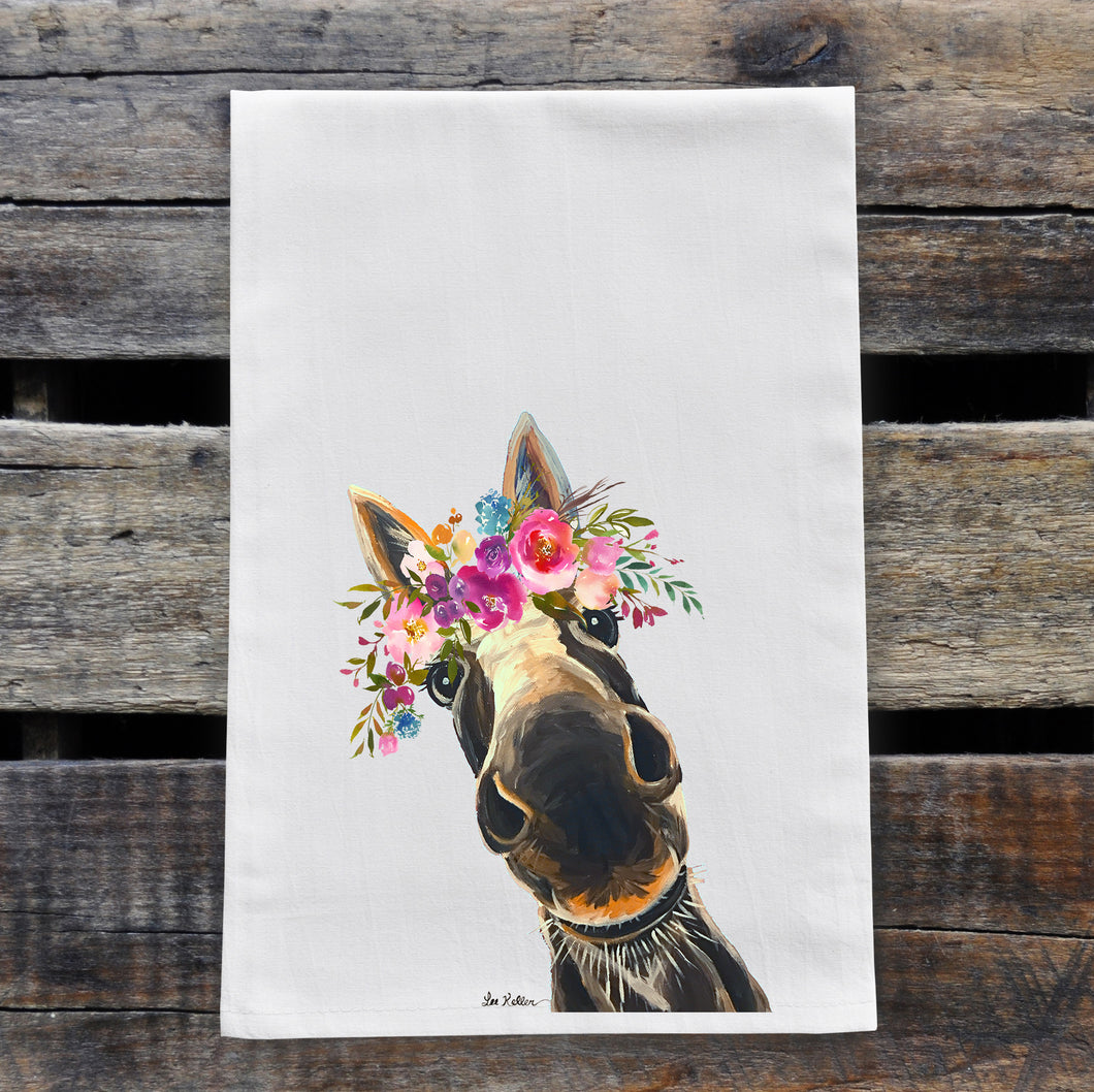 Donkey Tea Towel 'Snickers', Bright Blooms Flower Crown, Spring Decor