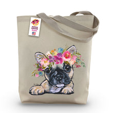 Load image into Gallery viewer, French Bulldog Tote Bag, Bright Blooms Flower Crown, Spring Tote Bag
