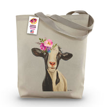 Load image into Gallery viewer, Goat Tote Bag &#39;Luna&#39;, Bright Blooms Flower Crown, Spring Tote Bag

