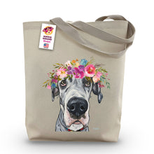 Load image into Gallery viewer, Great Dane Tote Bag, Bright Blooms Flower Crown, Spring Tote Bag
