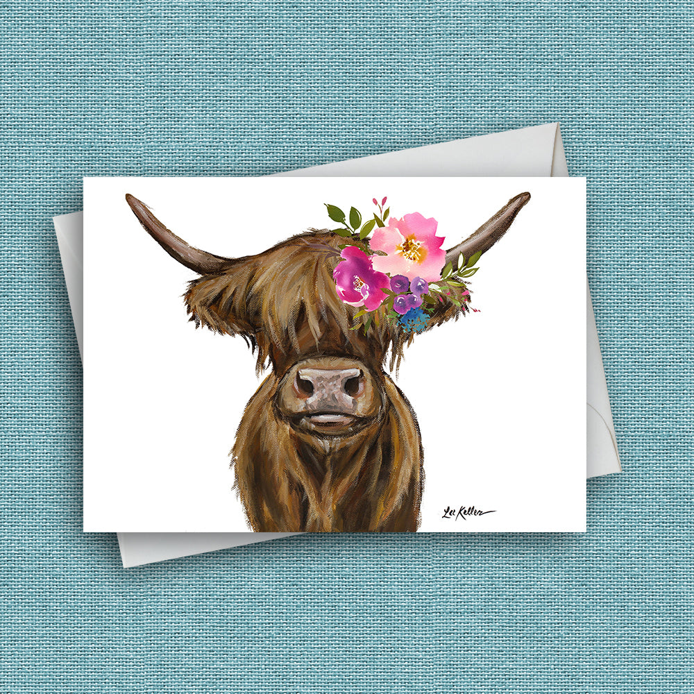 Bright Blooms Highland Cow Greeting Card 'Penny', Cute Cow Greeting Card