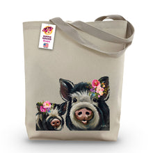 Load image into Gallery viewer, Pig Tote Bag &#39;Mom &amp; Baby&#39;, Bright Blooms Flower Crown, Spring Tote Bag
