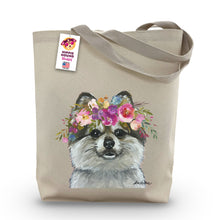 Load image into Gallery viewer, Pomeranian Tote Bag, Bright Blooms Flower Crown, Spring Tote Bag
