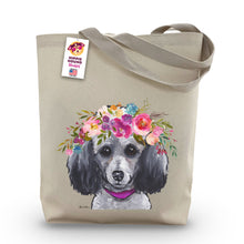 Load image into Gallery viewer, Poodle Tote Bag, Bright Blooms Flower Crown, Spring Tote Bag
