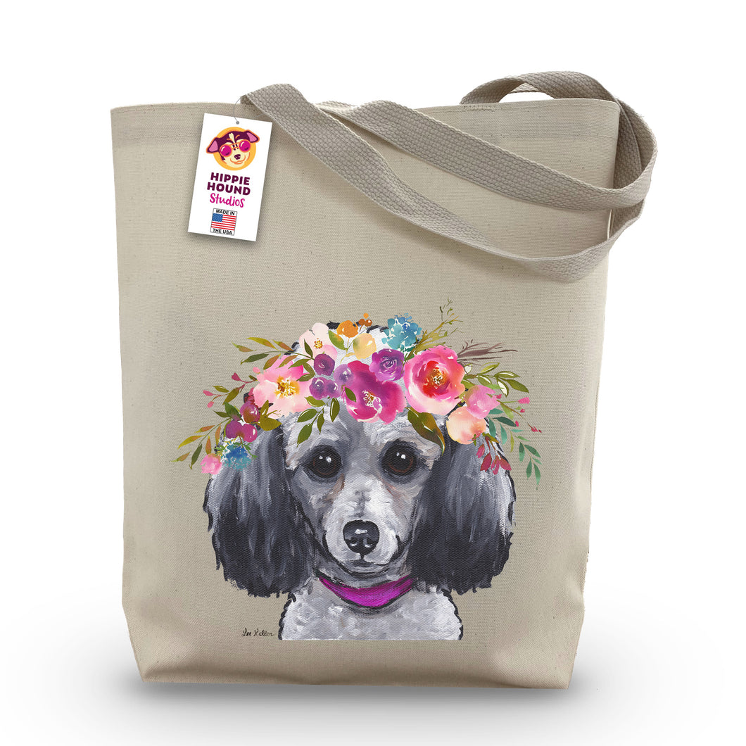 Poodle Tote Bag, Bright Blooms Flower Crown, Spring Tote Bag