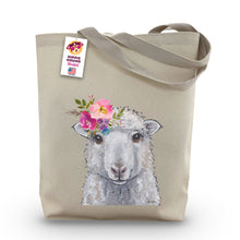 Load image into Gallery viewer, Sheep Tote Bag &#39;Stella&#39;, Bright Blooms Flower Crown, Spring Tote Bag
