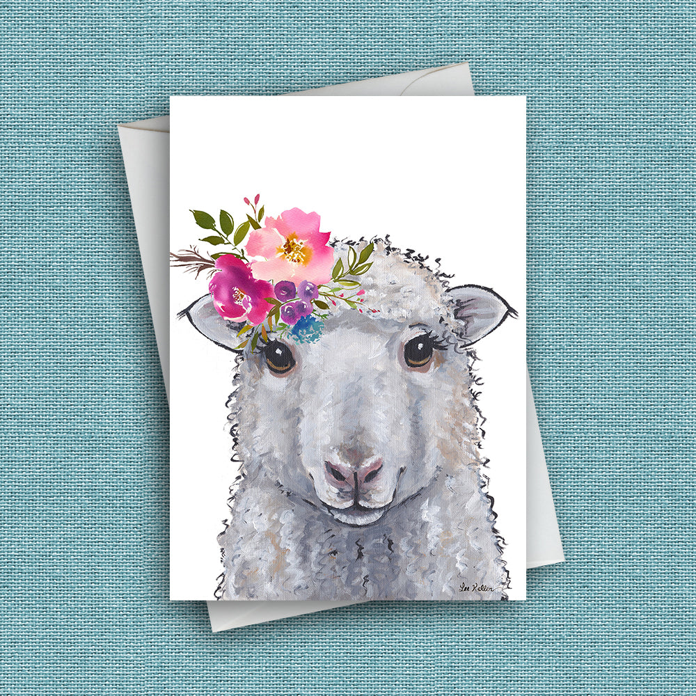 Bright Blooms Sheep Greeting Card 'Stella', Cute Sheep Greeting Card