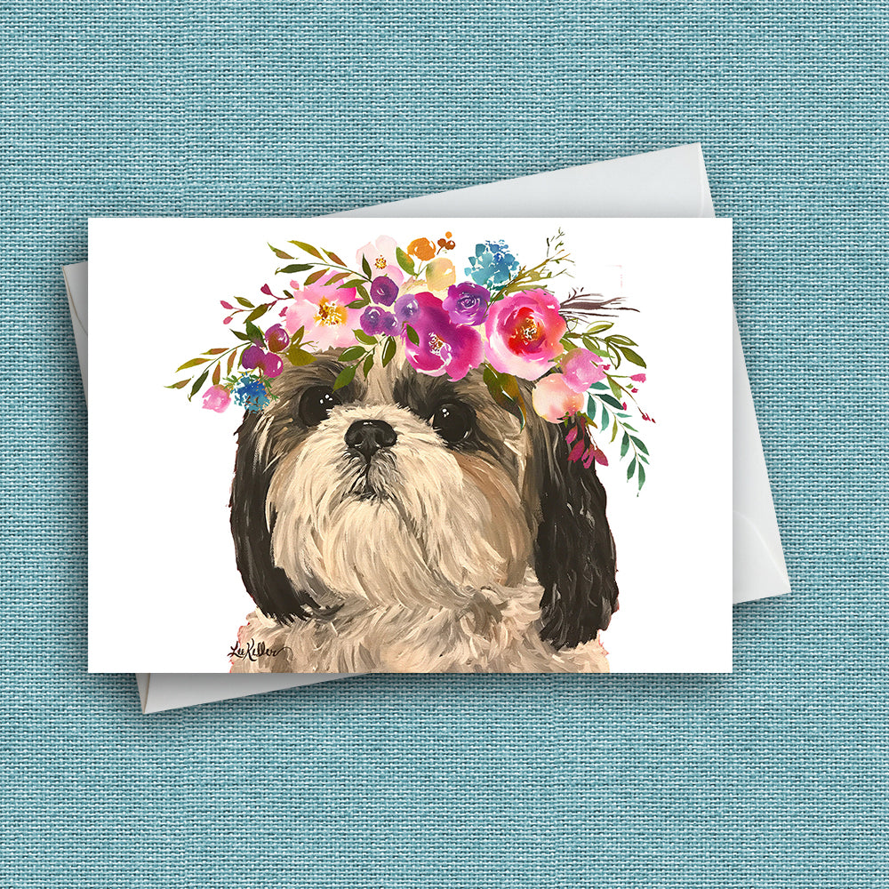 Bright Blooms Greeting Card 'Shihtzu', Dog Greeting Card