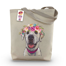 Load image into Gallery viewer, Yellow Lab Tote Bag, Bright Blooms Flower Crown, Spring Tote Bag
