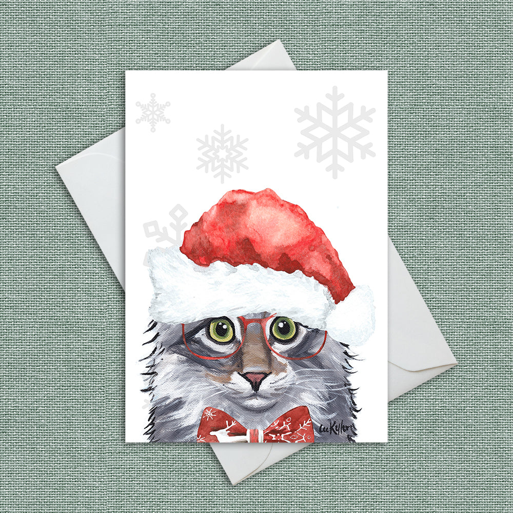 Christmas Card 'Grey Fluffy Cat', Cat Christmas Card