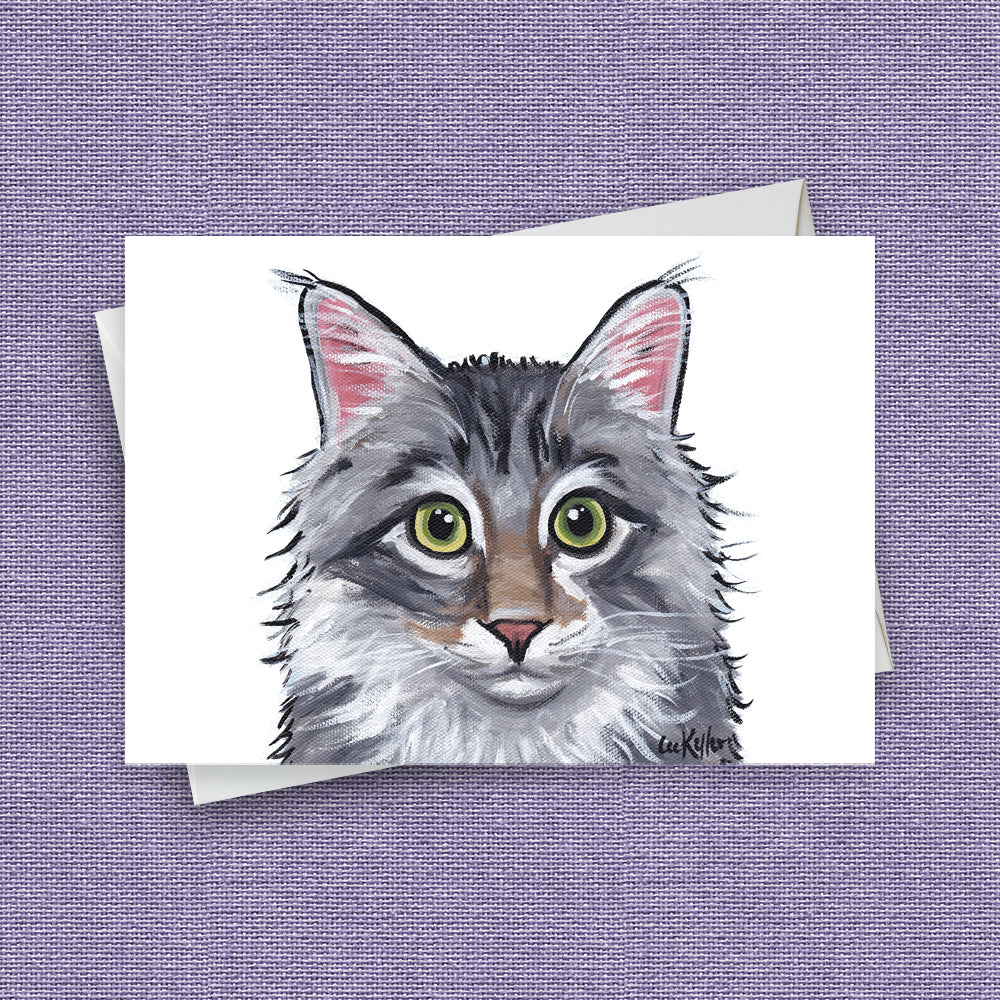 Greeting Card 'Grey Fluffy Cat', Cat Greeting Card