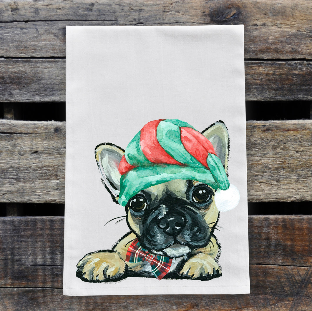 Christmas Dog Towel 'Frenchie', Holiday Dog Towel