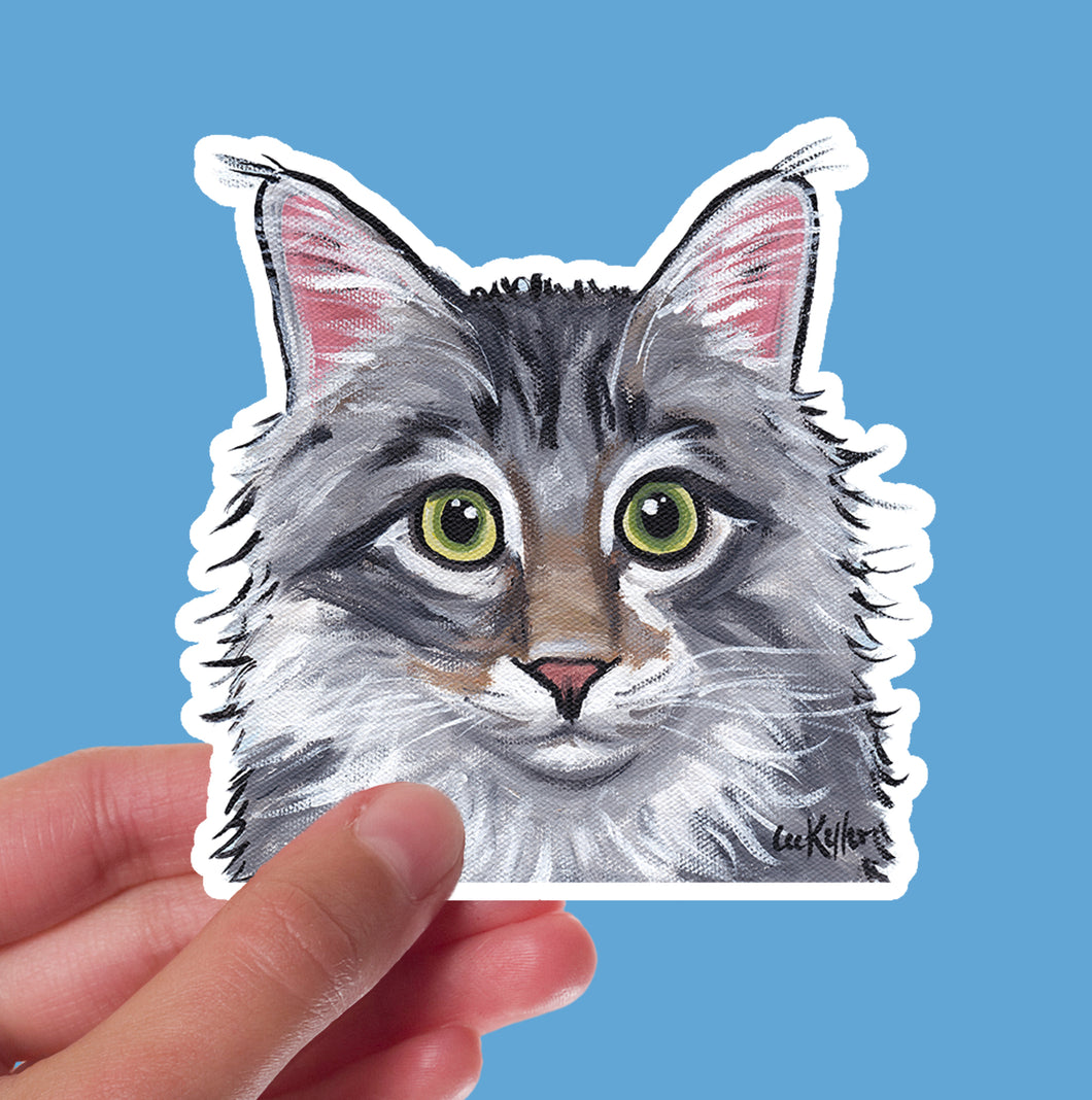 Fluffy Grey Cat Sticker, 4