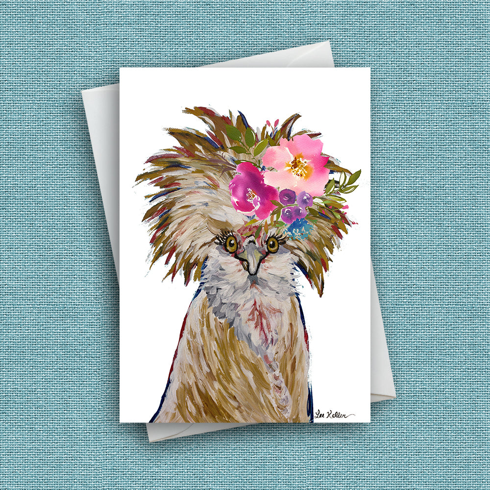 Bright Blooms Chicken Greeting Card 'Lola', Cute Chicken Greeting Card