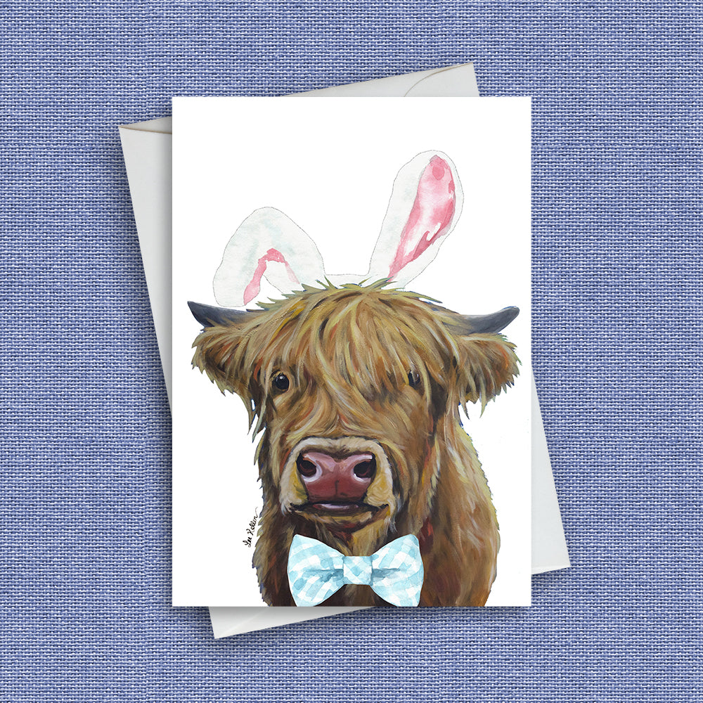 Easter Cow Greeting Card 'Fergus', Cute Highland Cow Greeting Card